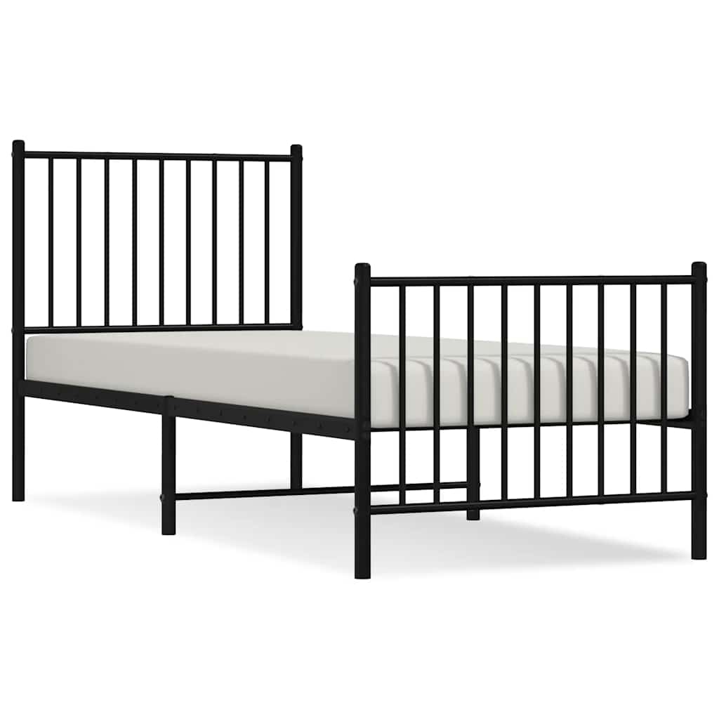 Bedframe met hoofd- en voeteneinde metaal zwart 75x190 cm – afbeelding 2