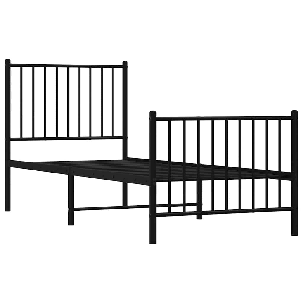 Bedframe met hoofd- en voeteneinde metaal zwart 75x190 cm – afbeelding 3