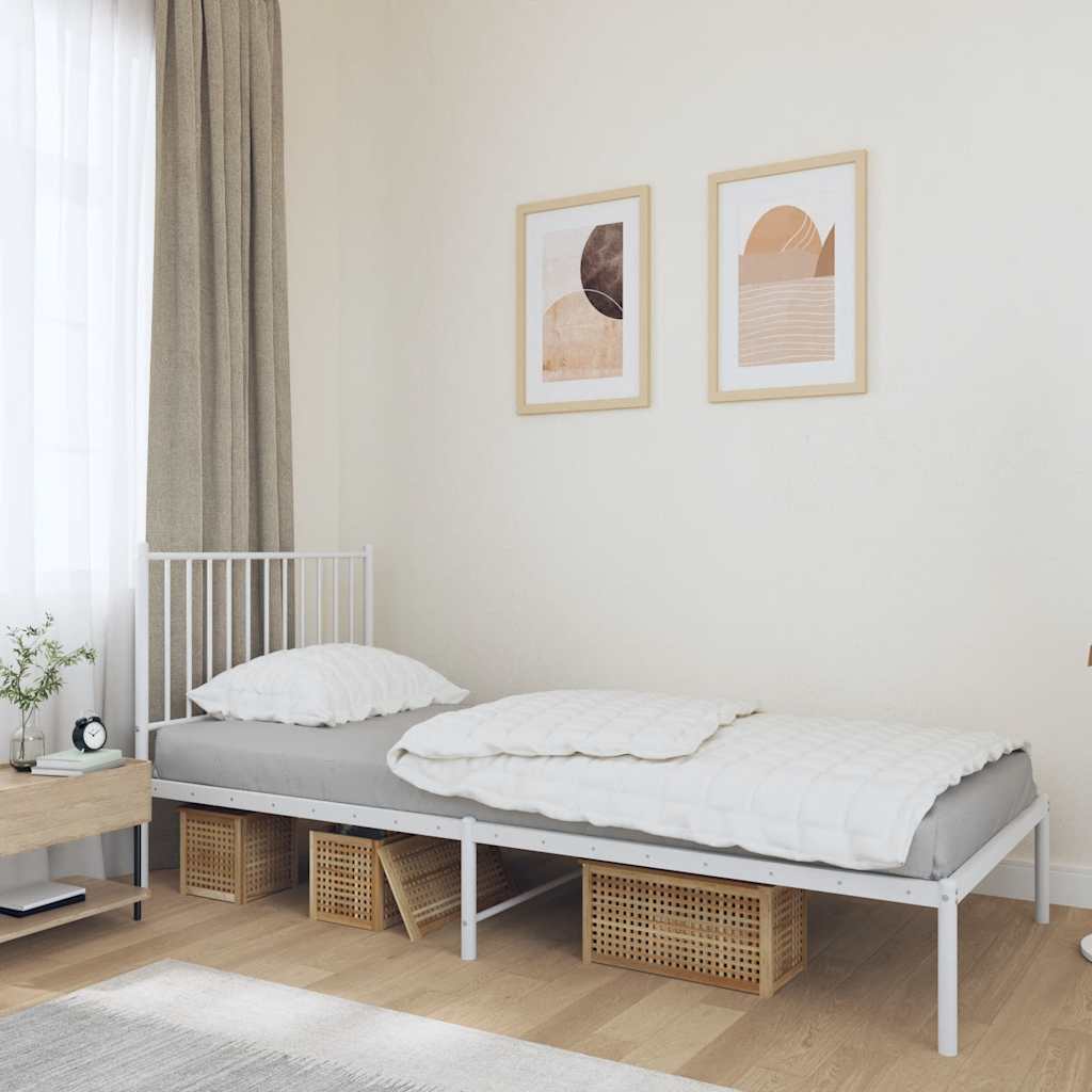 Bedframe met hoofdbord metaal wit 90x200 cm