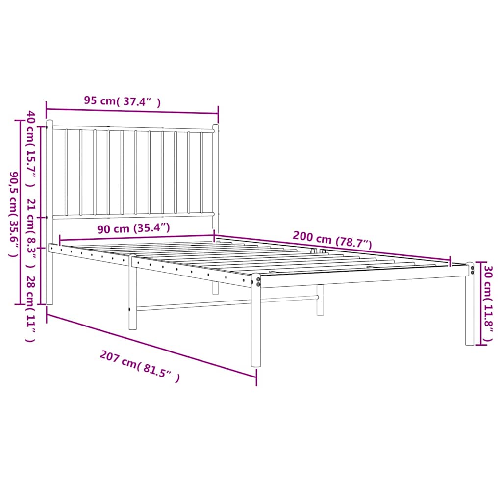 Bedframe met hoofdbord metaal wit 90x200 cm – afbeelding 9