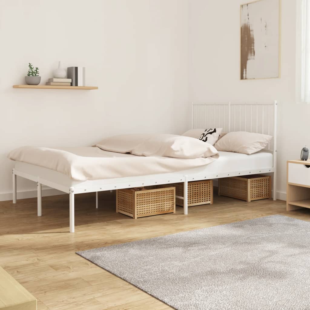 Bedframe met hoofdbord metaal wit 120x200 cm – afbeelding 1