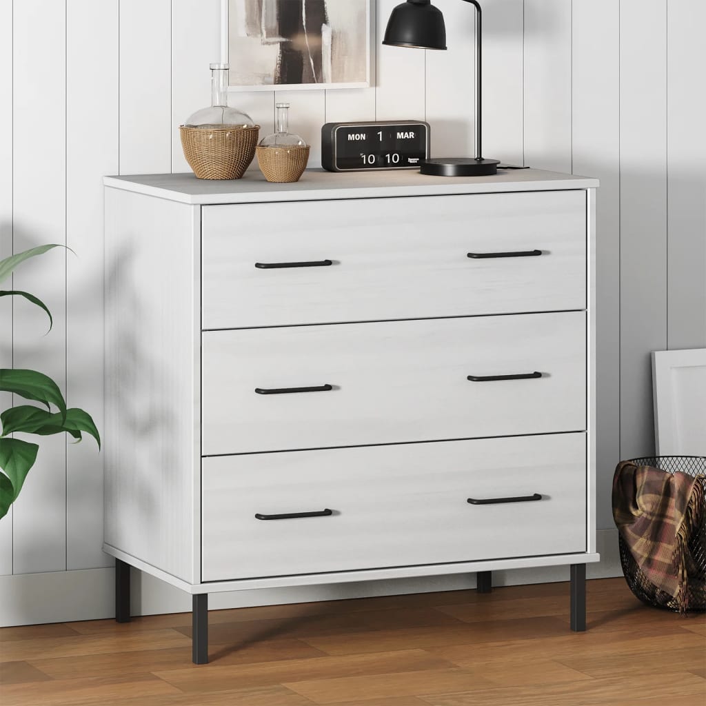 Dressoir met 3 lades OSLO 77x40x79,5 cm massief hout wit – afbeelding 1
