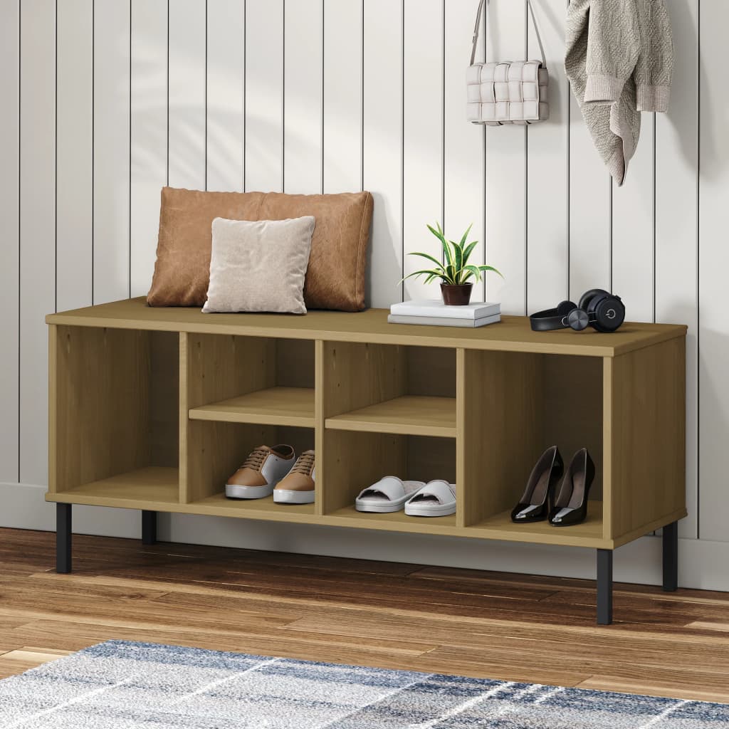 Schoenenrek met metalen poten OSLO 106x35x45cm grenenhout bruin – afbeelding 1