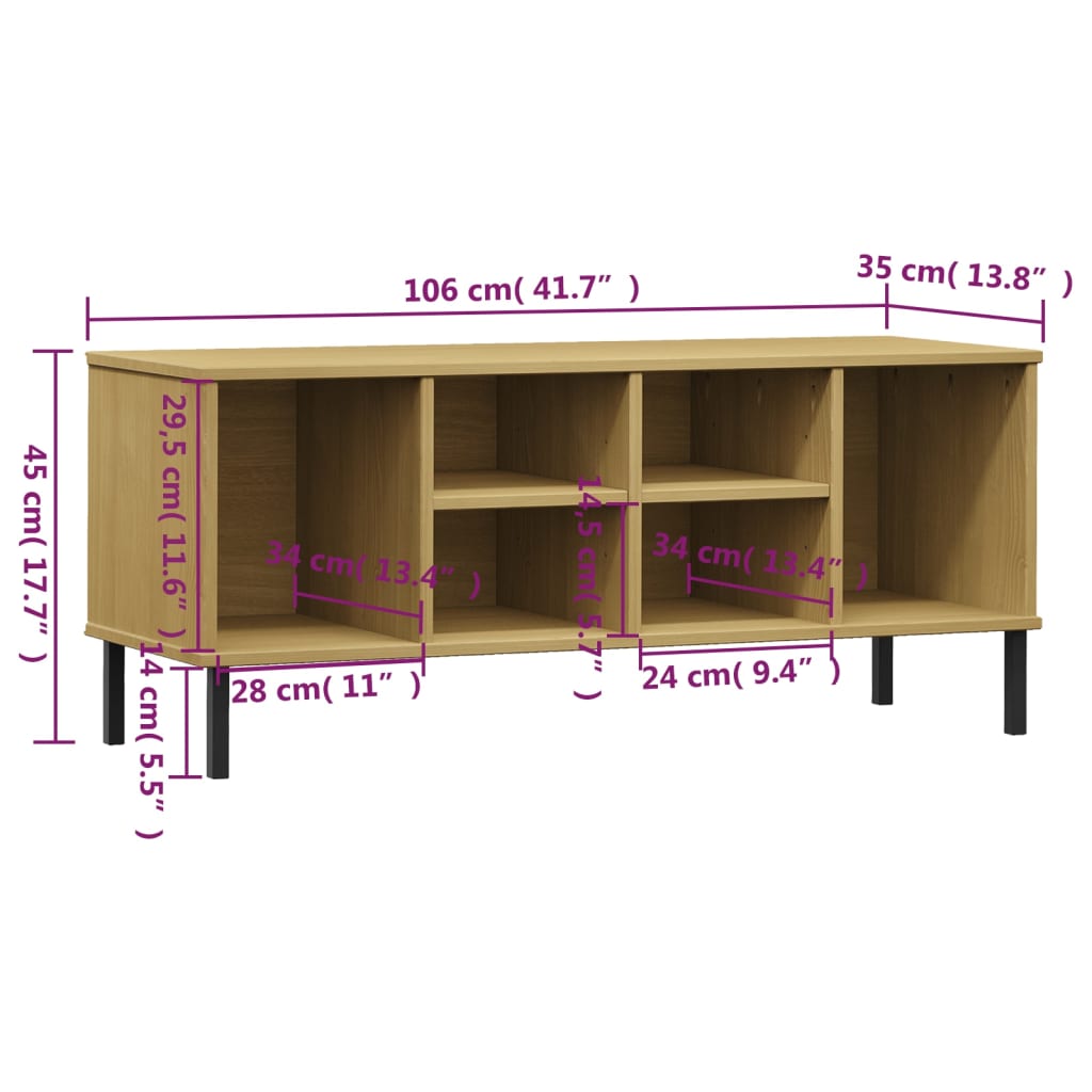 Schoenenrek met metalen poten OSLO 106x35x45cm grenenhout bruin – afbeelding 7
