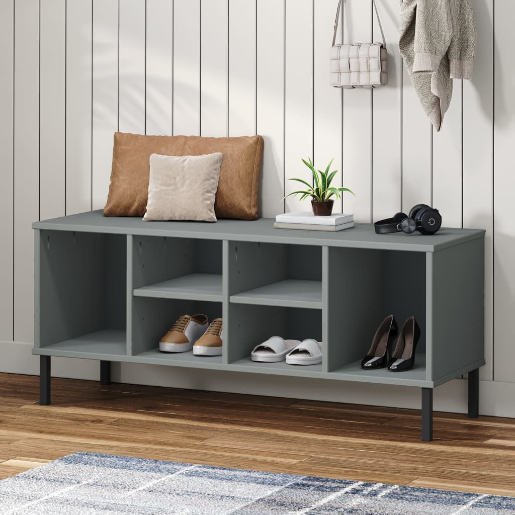 Schoenenrek met metalen poten OSLO 106x35x45 cm grenen grijs – afbeelding 1