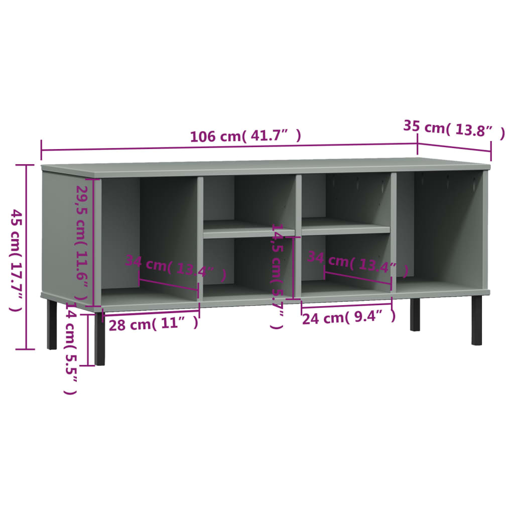Schoenenrek met metalen poten OSLO 106x35x45 cm grenen grijs – afbeelding 7