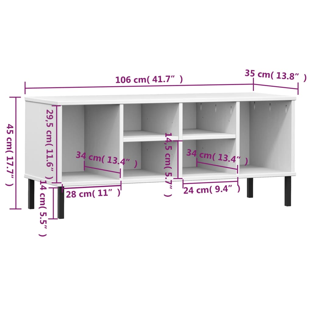 Schoenenrek met metalen poten OSLO 106x35x45 cm grenenhout wit – afbeelding 7