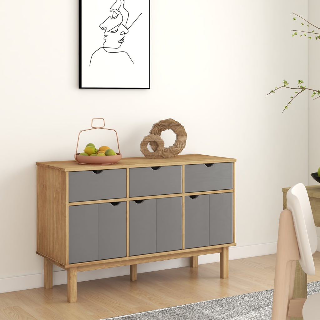 Dressoir OTTA 114x43x73,5 cm massief grenenhout bruin en grijs – afbeelding 1