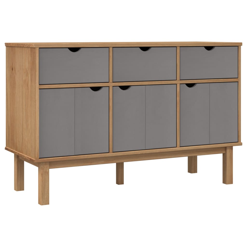 Dressoir OTTA 114x43x73,5 cm massief grenenhout bruin en grijs – afbeelding 2