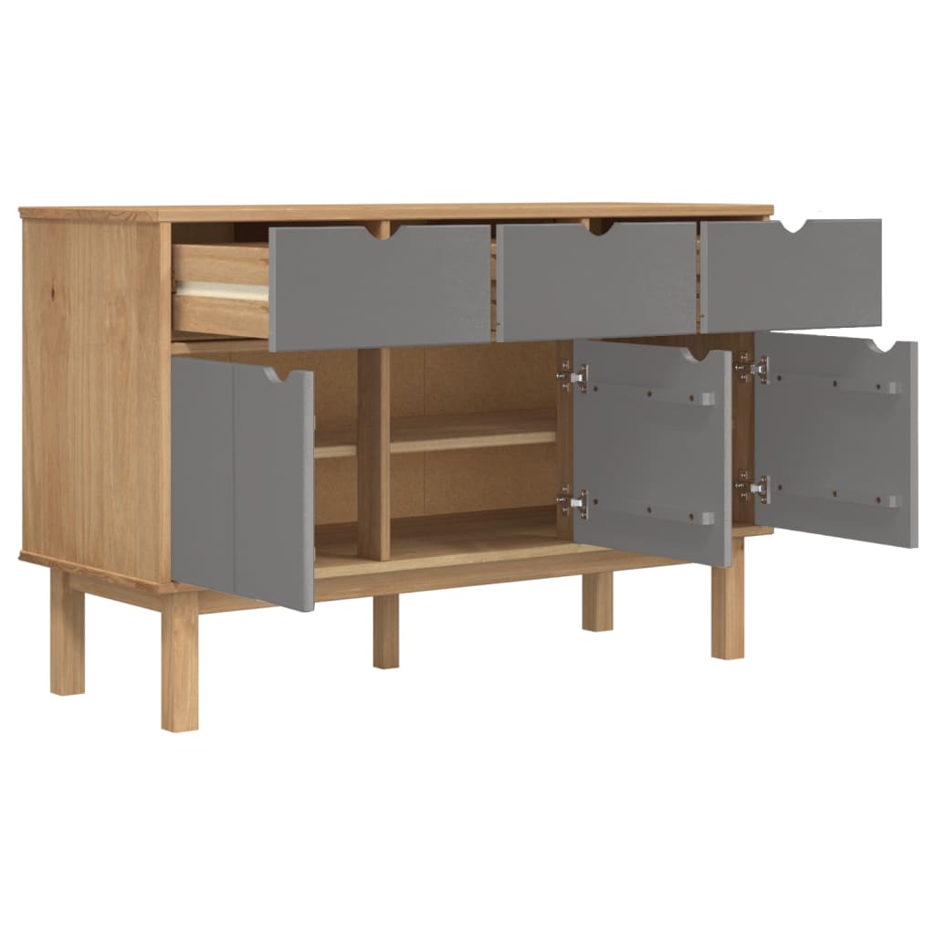 Dressoir OTTA 114x43x73,5 cm massief grenenhout bruin en grijs – afbeelding 4