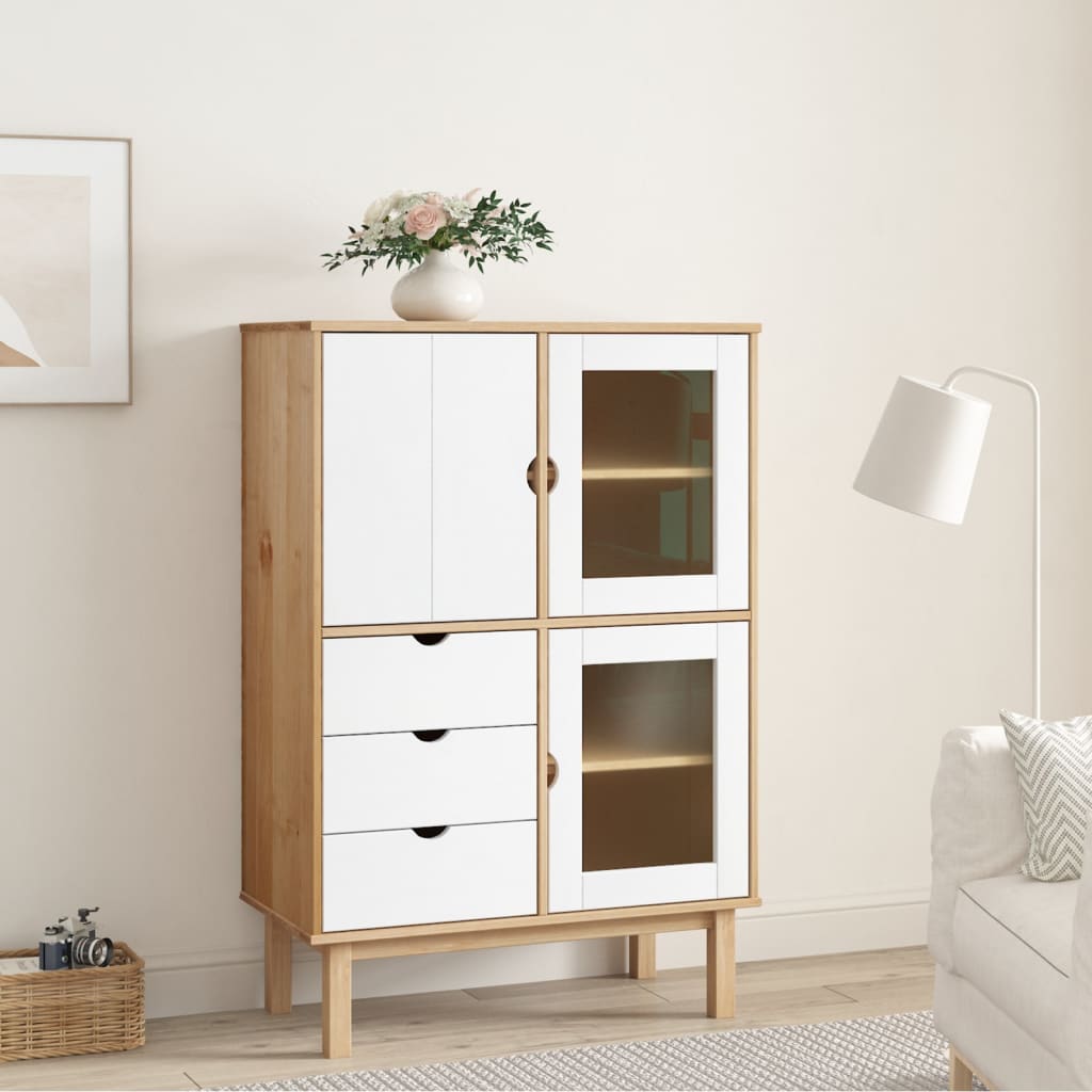 Hoge kast OTTA 85x43x125 cm massief grenenhout bruin en wit