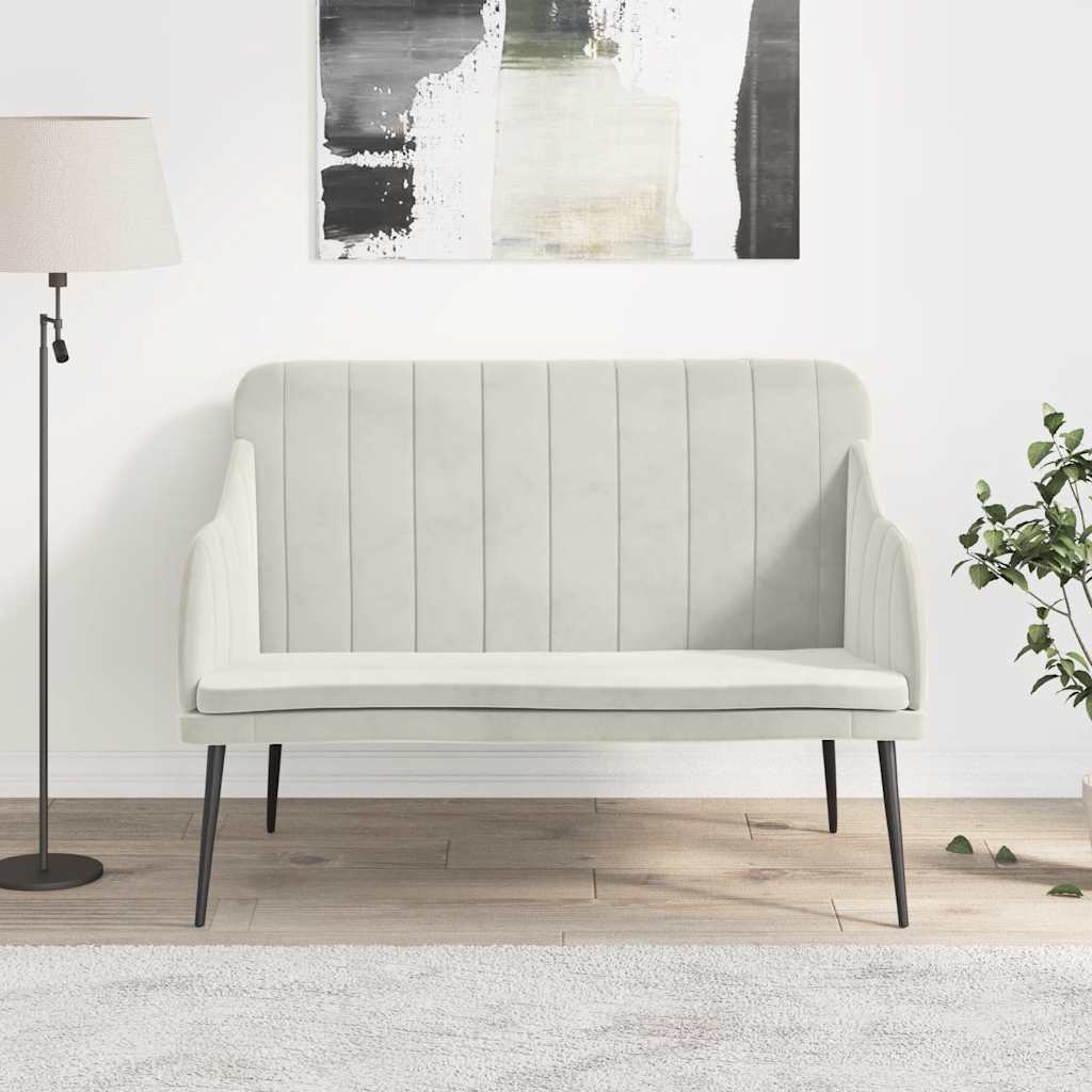 Bankje 110x76x80 cm fluweel crèmekleurig