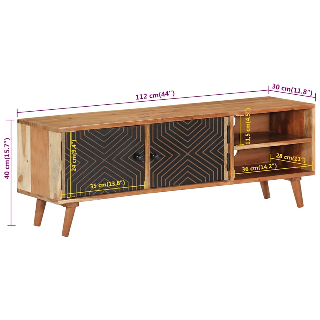 Tv-meubel 112x30x40 cm massief acaciahout – afbeelding 9