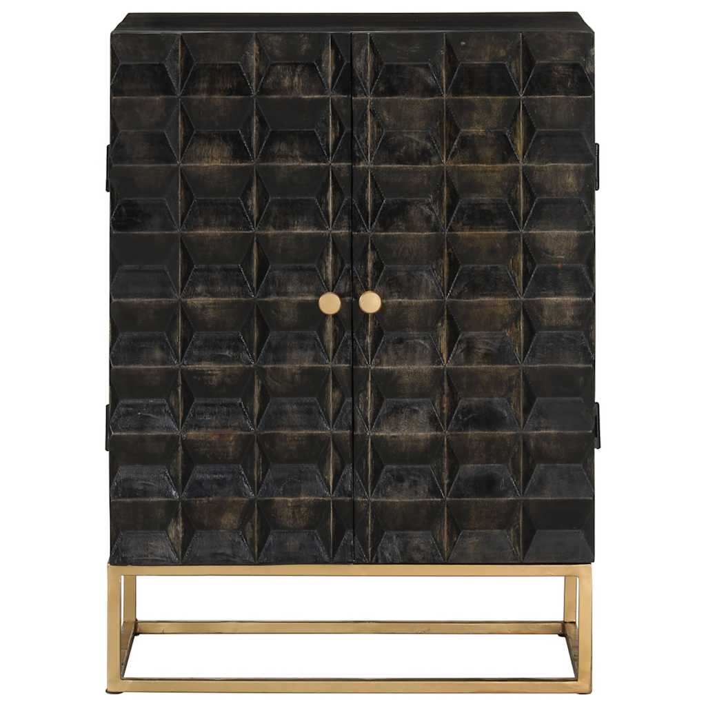Dressoir 55x34x75 cm massief mangohout en ijzer zwart – afbeelding 2