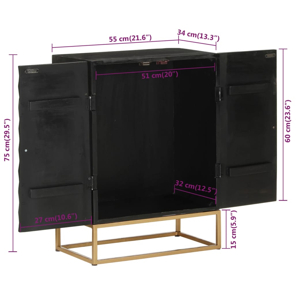 Dressoir 55x34x75 cm massief mangohout en ijzer zwart – afbeelding 8