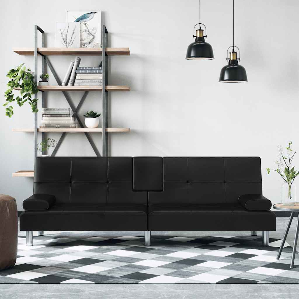 Slaapbank met bekerhouders kunstleer zwart