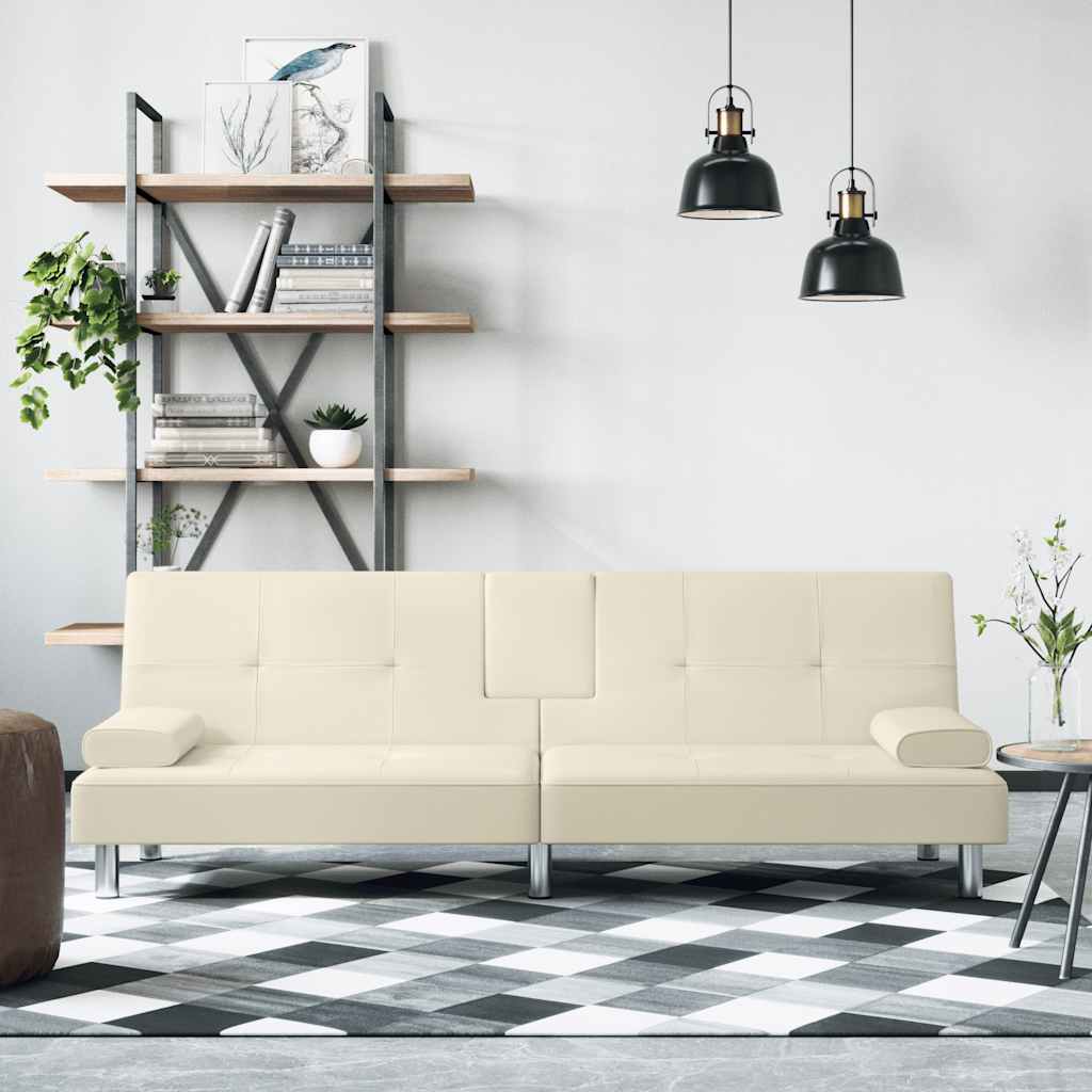 Slaapbank met bekerhouders kunstleer crèmekleurig – afbeelding 1