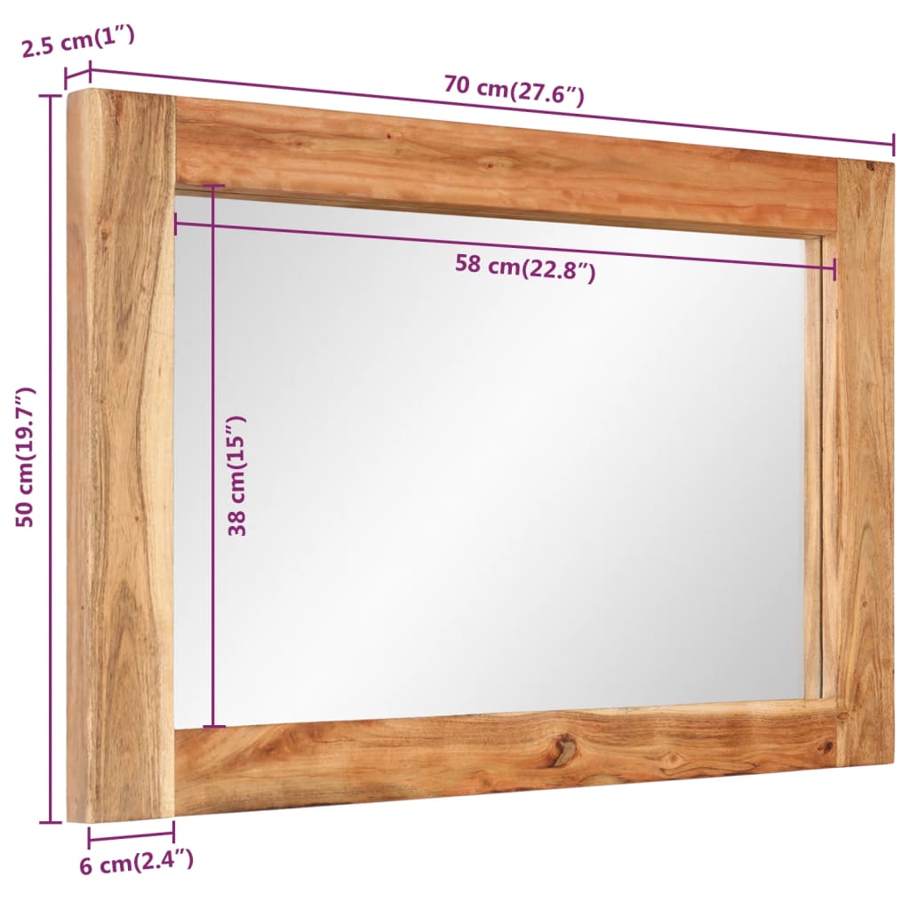 Spiegel 70x50 cm massief acaciahout en glas – afbeelding 9