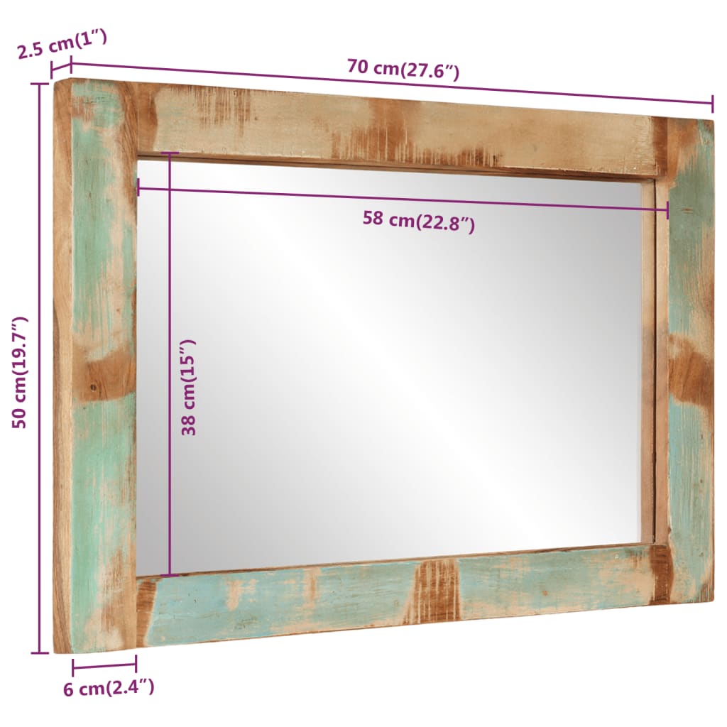 Spiegel 70x50 cm massief gerecycled hout en glas – afbeelding 9