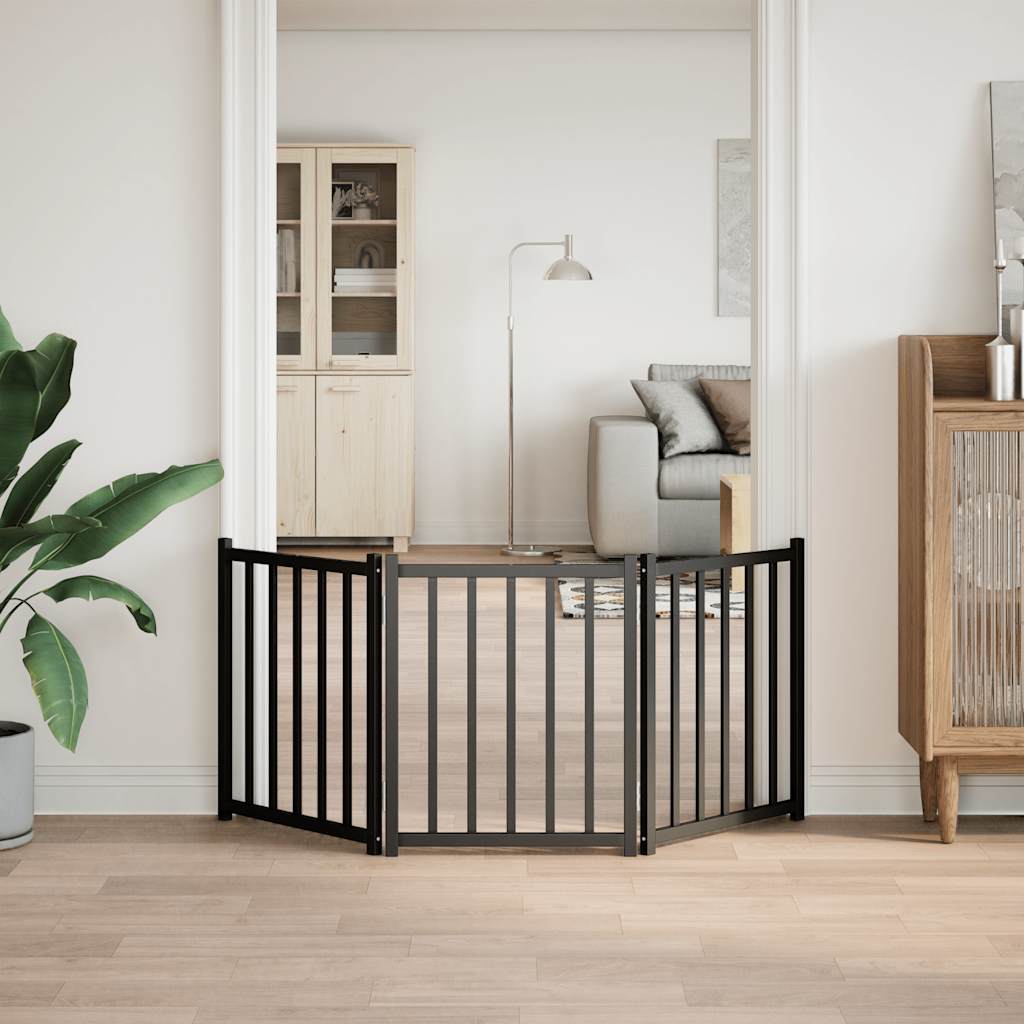 Hondenhek inklapbaar 3 panelen 150 cm massief vurenhout zwart – afbeelding 3