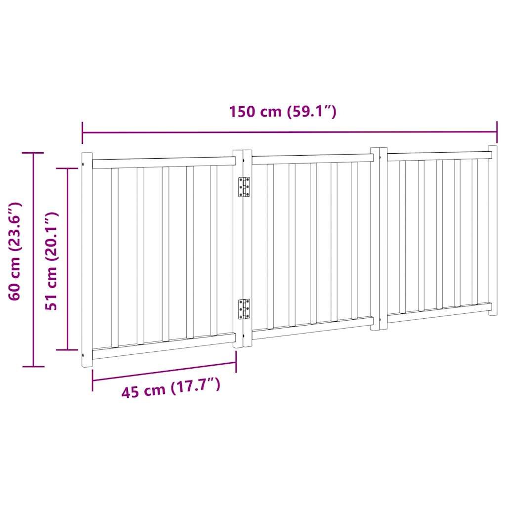 Hondenhek inklapbaar 3 panelen 150 cm massief vurenhout zwart – afbeelding 9