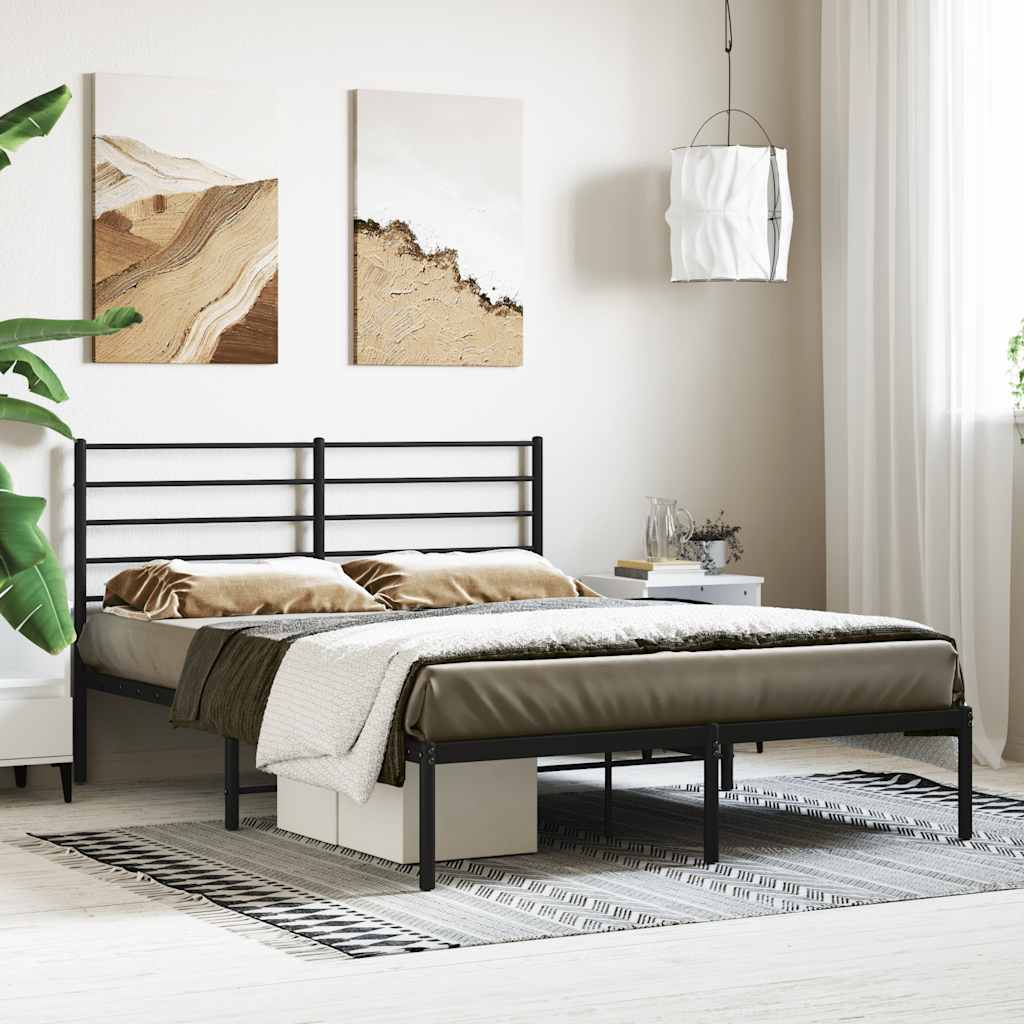 Bedframe met hoofdbord metaal zwart 140x200 cm – afbeelding 1