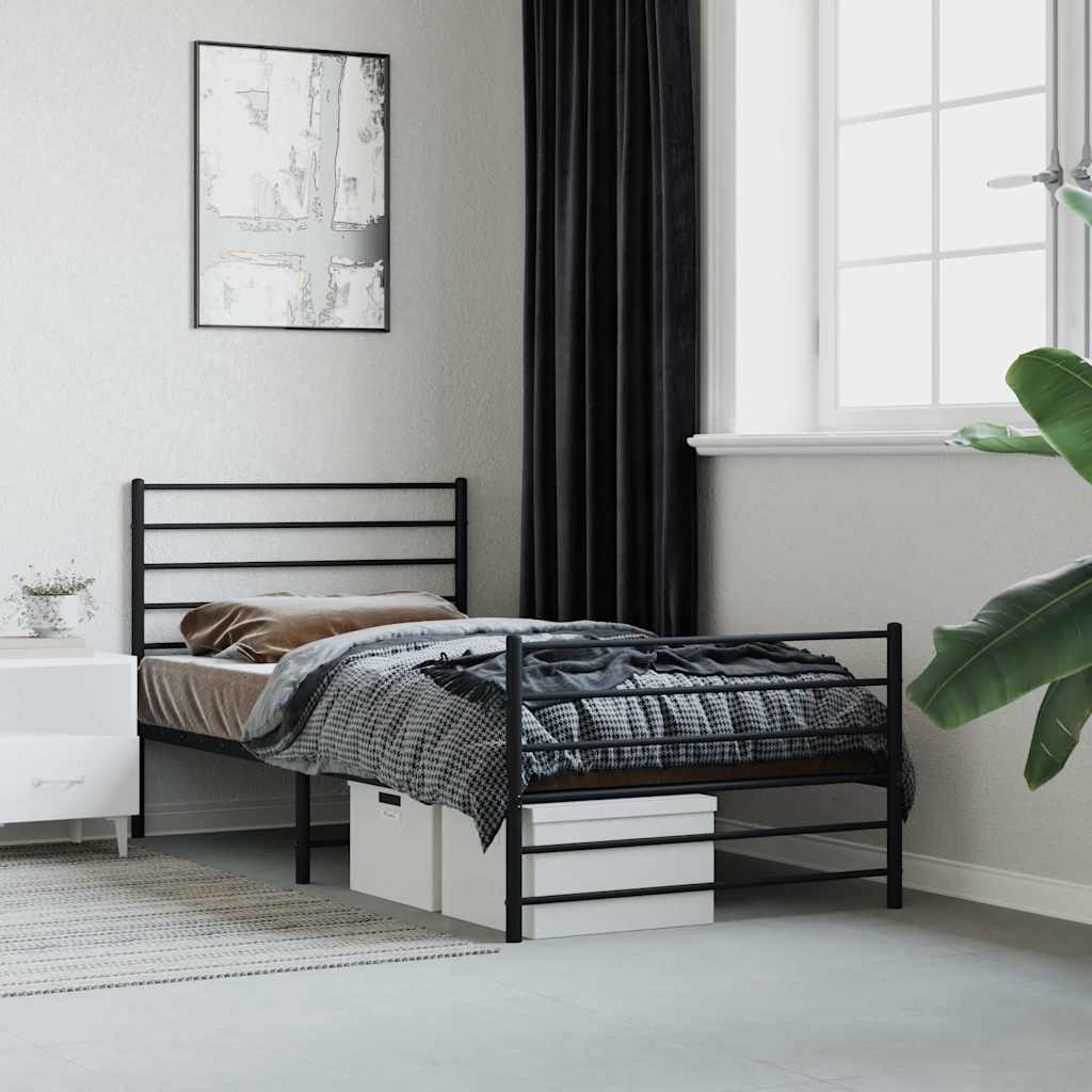 Bedframe met hoofd- en voeteneinde metaal zwart 75x190 cm