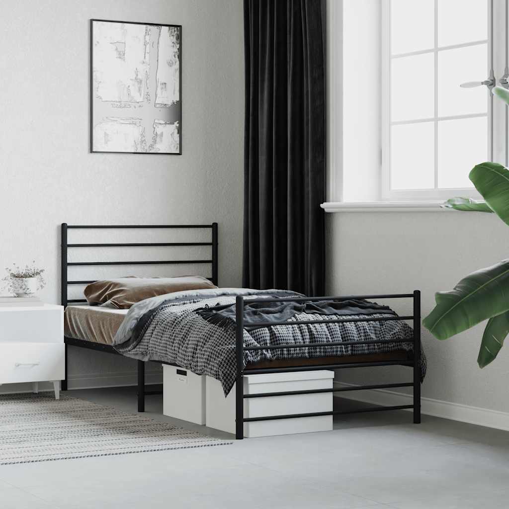 Bedframe met hoofd- en voeteneinde metaal zwart 90x200 cm