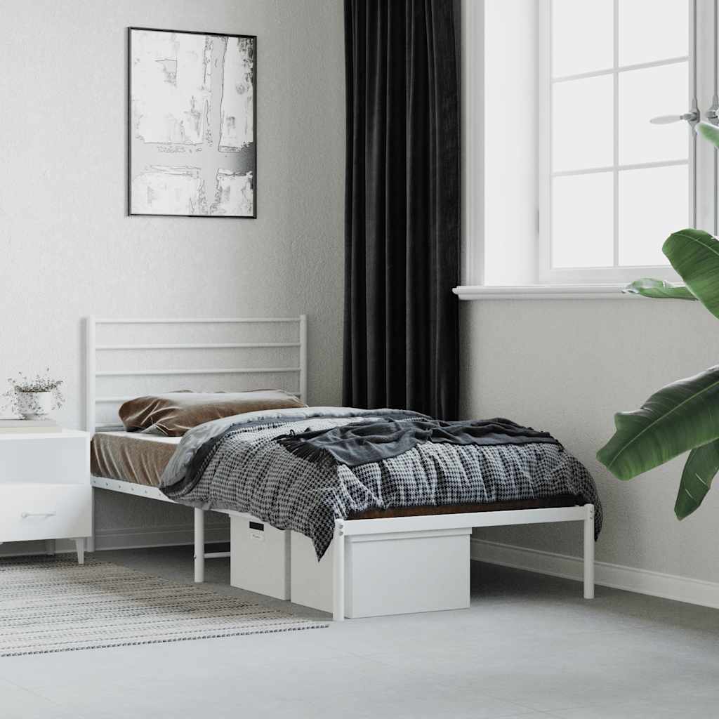 Bedframe met hoofdbord metaal wit 90x190 cm – afbeelding 1