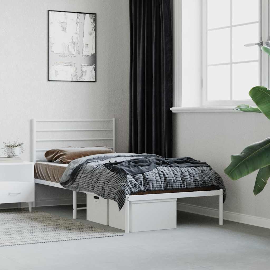 Bedframe met hoofdbord metaal wit 90x200 cm – afbeelding 1
