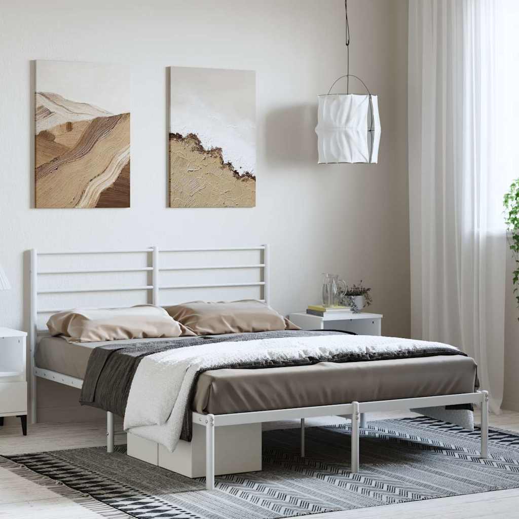 Bedframe met hoofdbord metaal wit 150x200 cm – afbeelding 1
