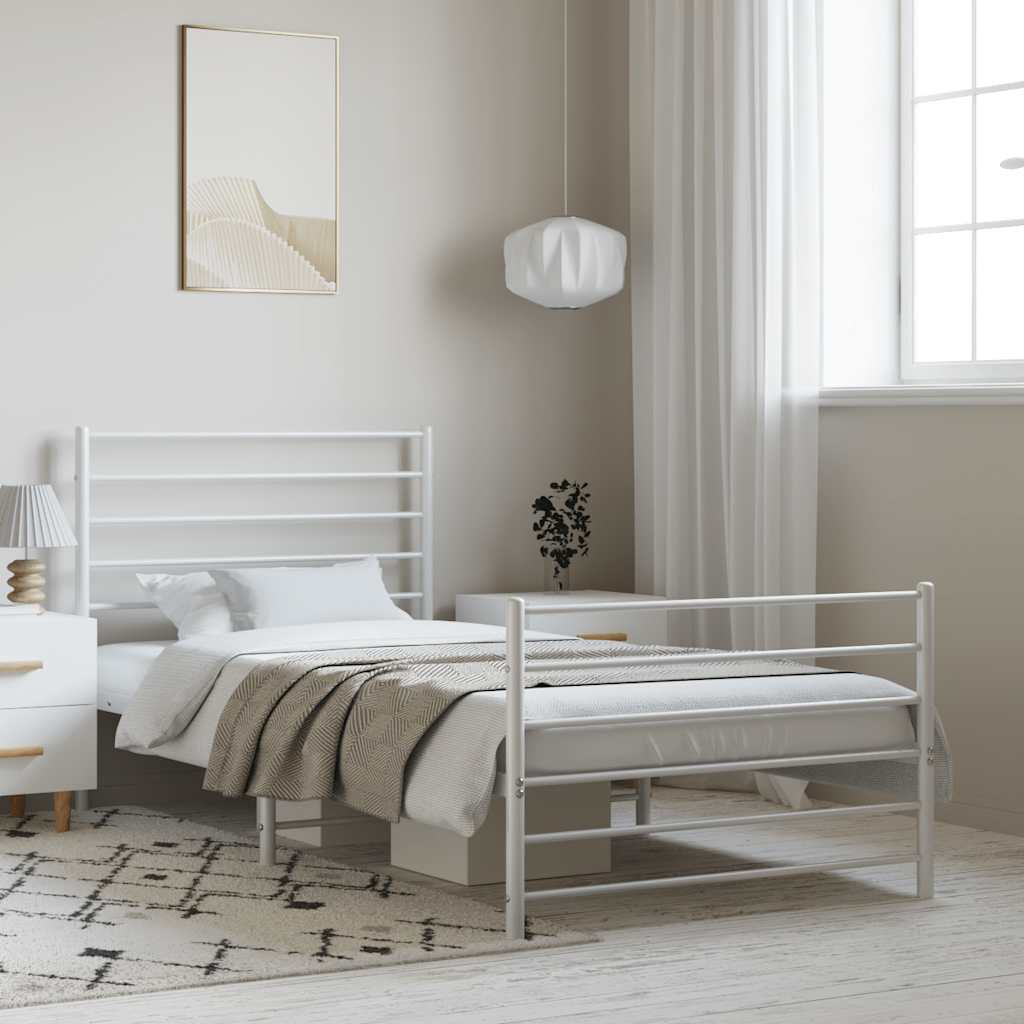 Bedframe met hoofd- en voeteneinde metaal wit 100x190 cm – afbeelding 1