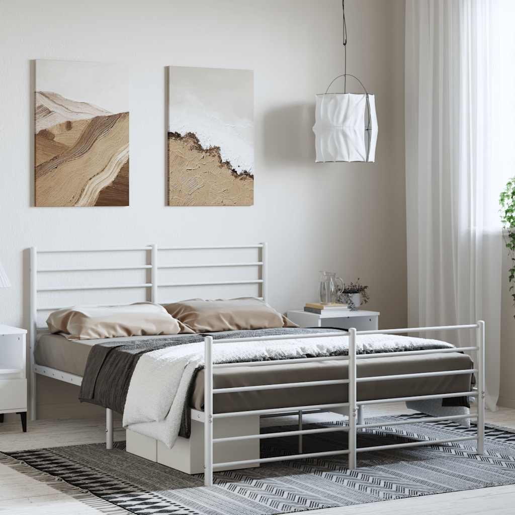 Bedframe met hoofd- en voeteneinde metaal wit 150x200 cm – afbeelding 1