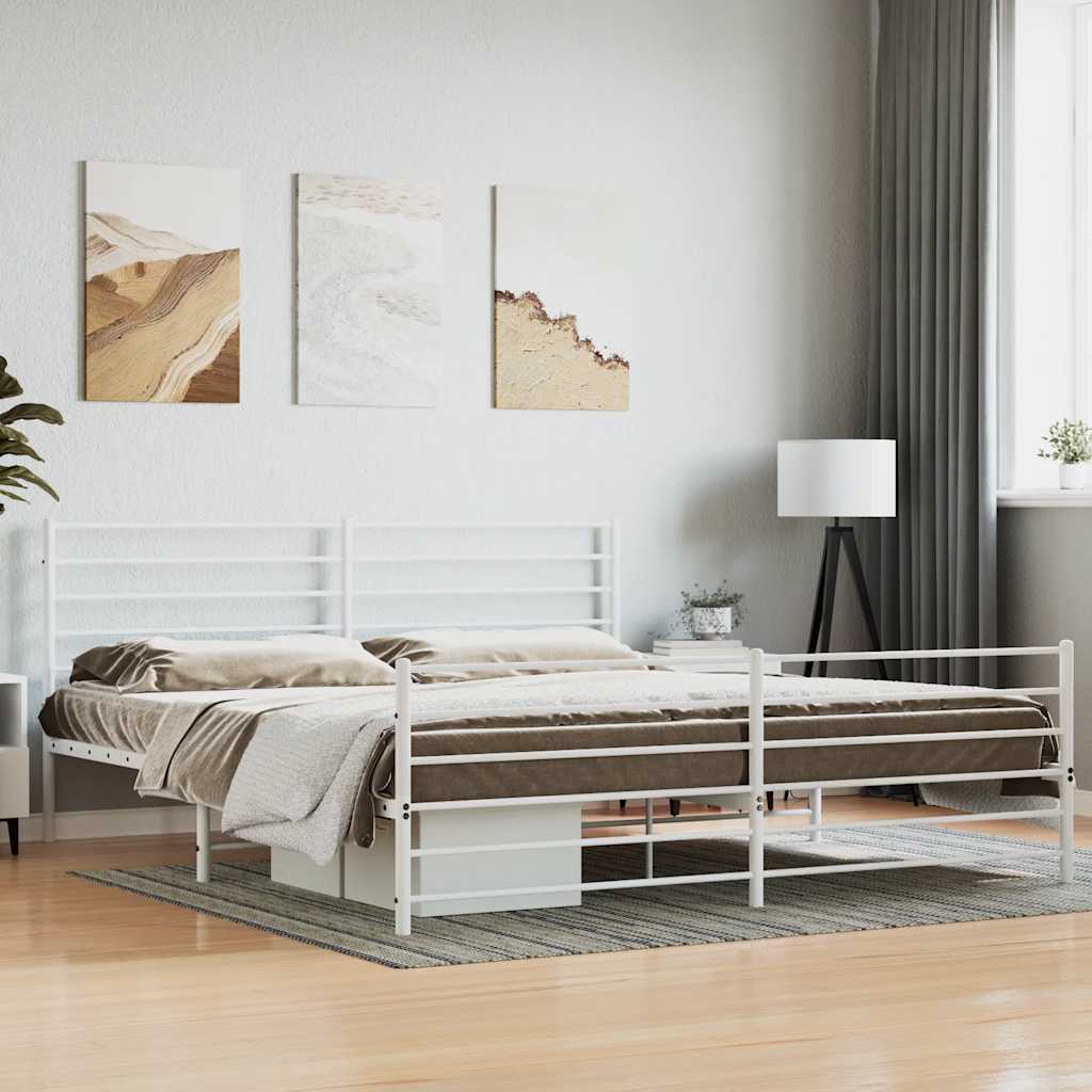 Bedframe met hoofd- en voeteneinde metaal wit 180x200 cm – afbeelding 1