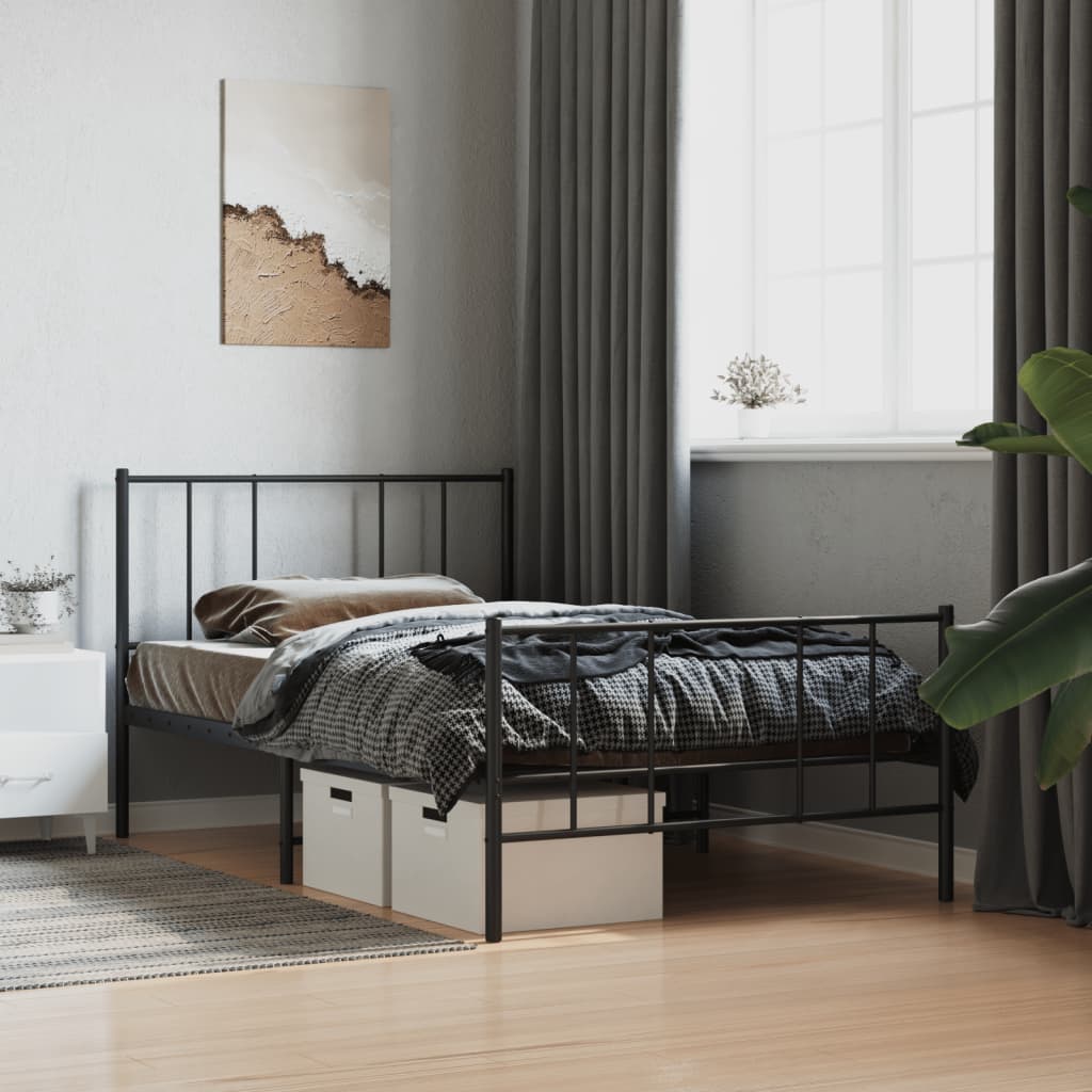 Bedframe met hoofd- en voeteneinde metaal zwart 100x200 cm – afbeelding 1