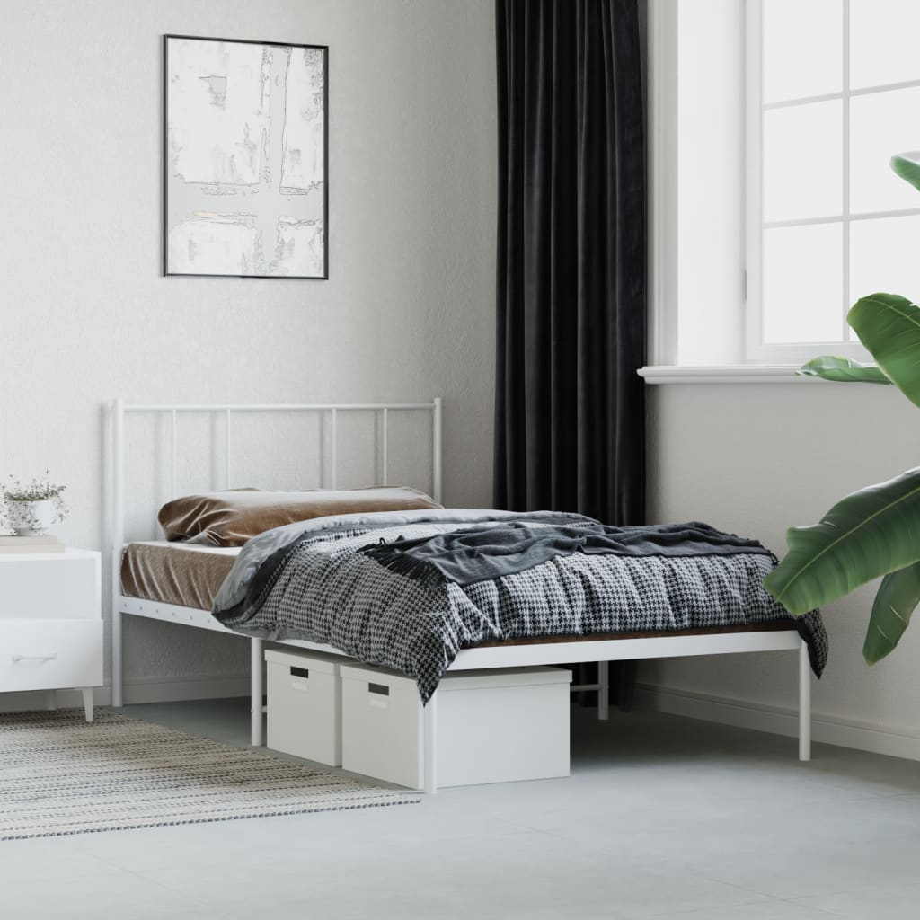Bedframe met hoofdbord metaal wit 100x190 cm – afbeelding 1