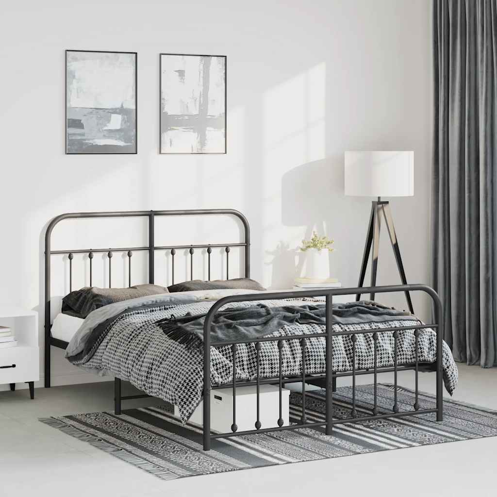 Bedframe met hoofd- en voeteneinde metaal zwart 150x200 cm – afbeelding 1