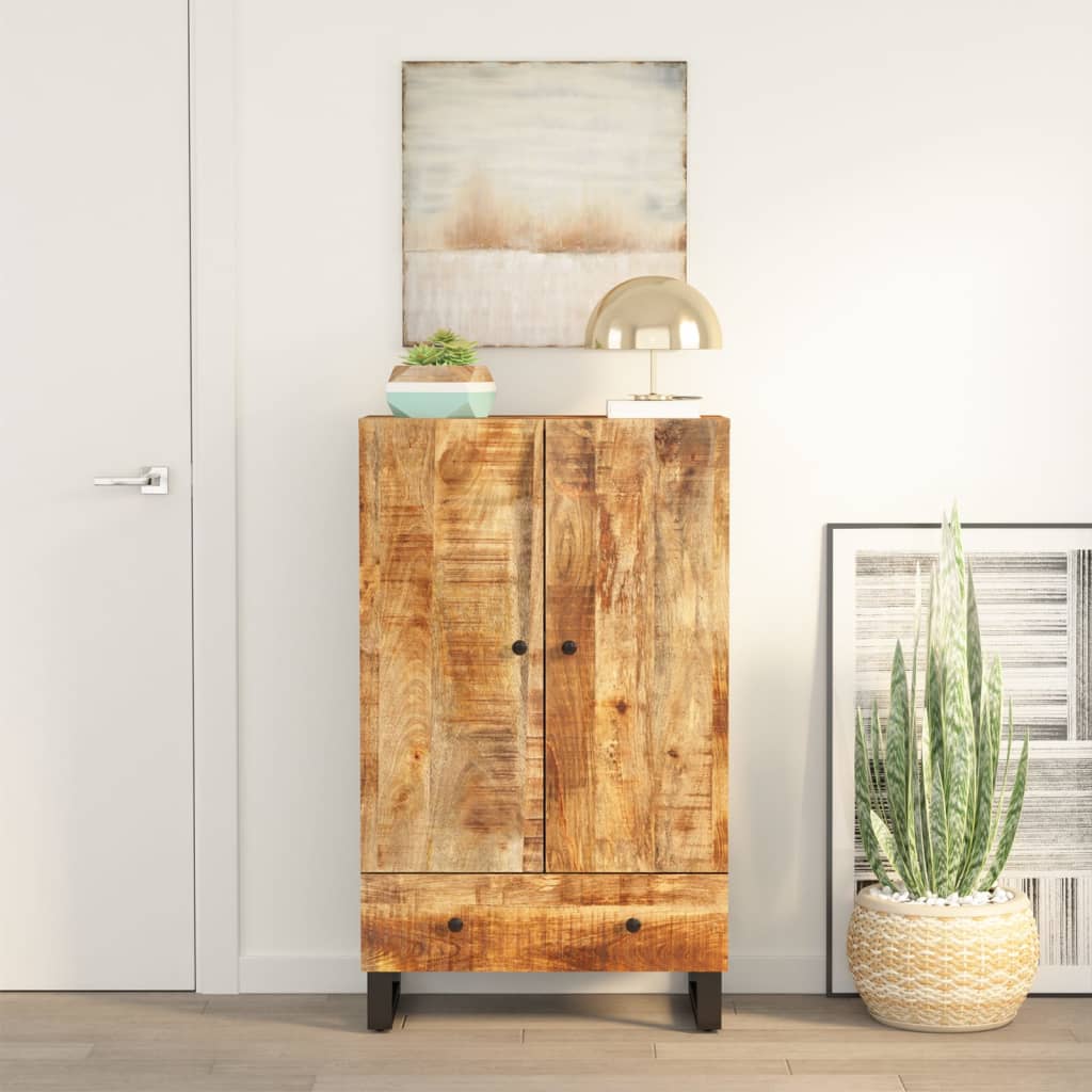 Hoge kast met lade 60x33x100 cm massief mangohout en ijzer