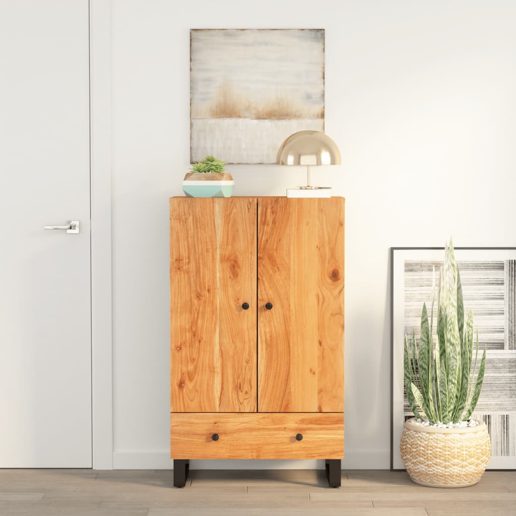 Hoge kast met lade 60x33x100 cm massief acaciahout en ijzer – afbeelding 1