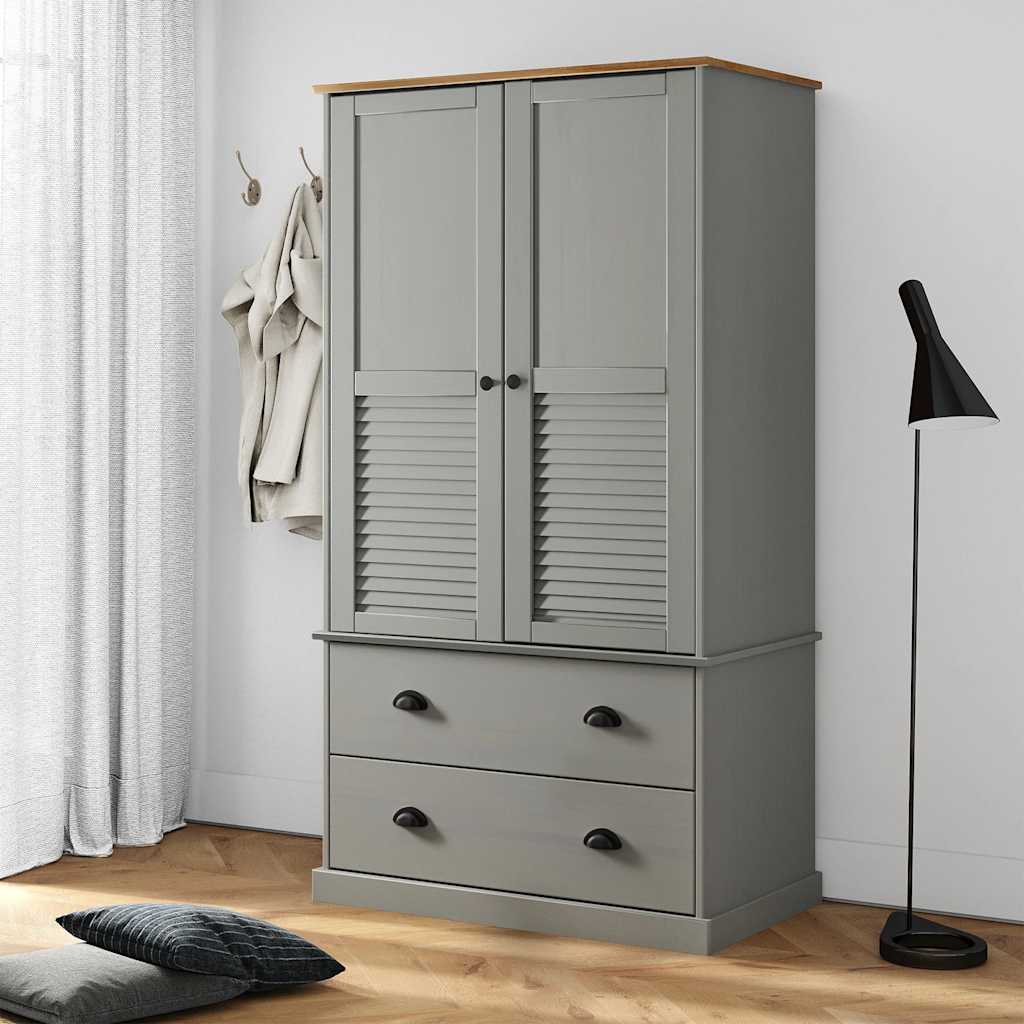 Kledingkast VIGO 90x55x170 cm massief grenenhout grijs