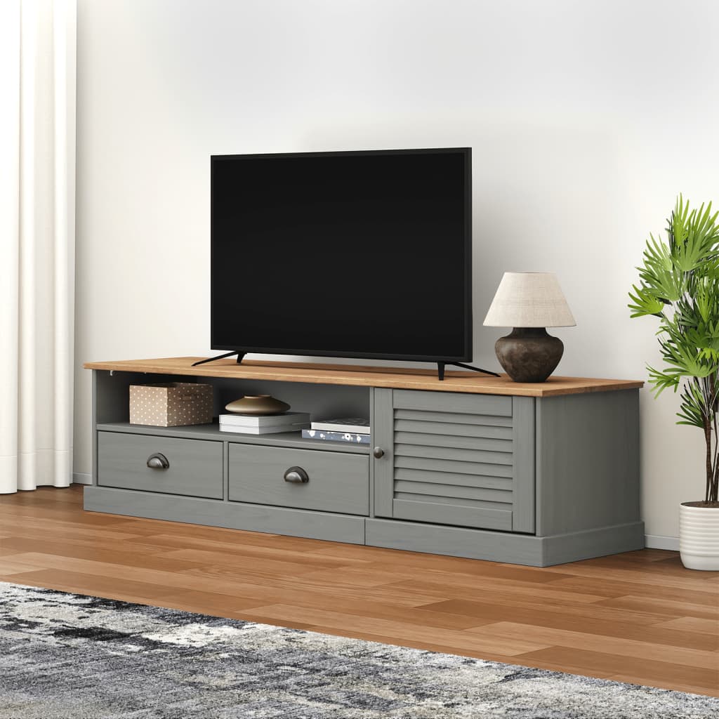 Tv-meubel VIGO 156x40x40 cm massief grenenhout grijs – afbeelding 1