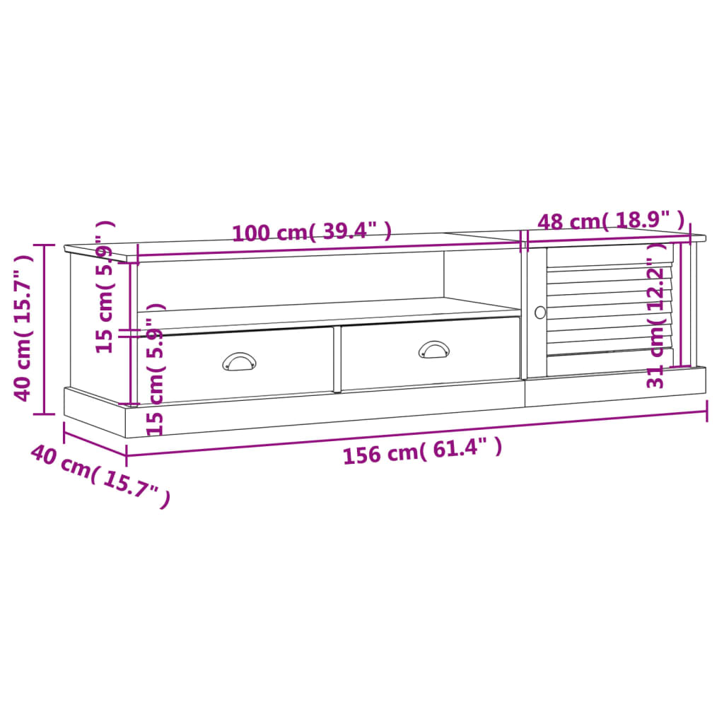 Tv-meubel VIGO 156x40x40 cm massief grenenhout grijs – afbeelding 9