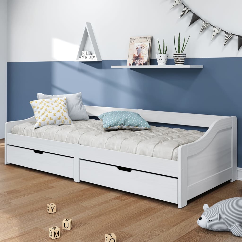 Slaapbank met 2 lades IRUN 90x200 cm massief grenenhout wit – afbeelding 1