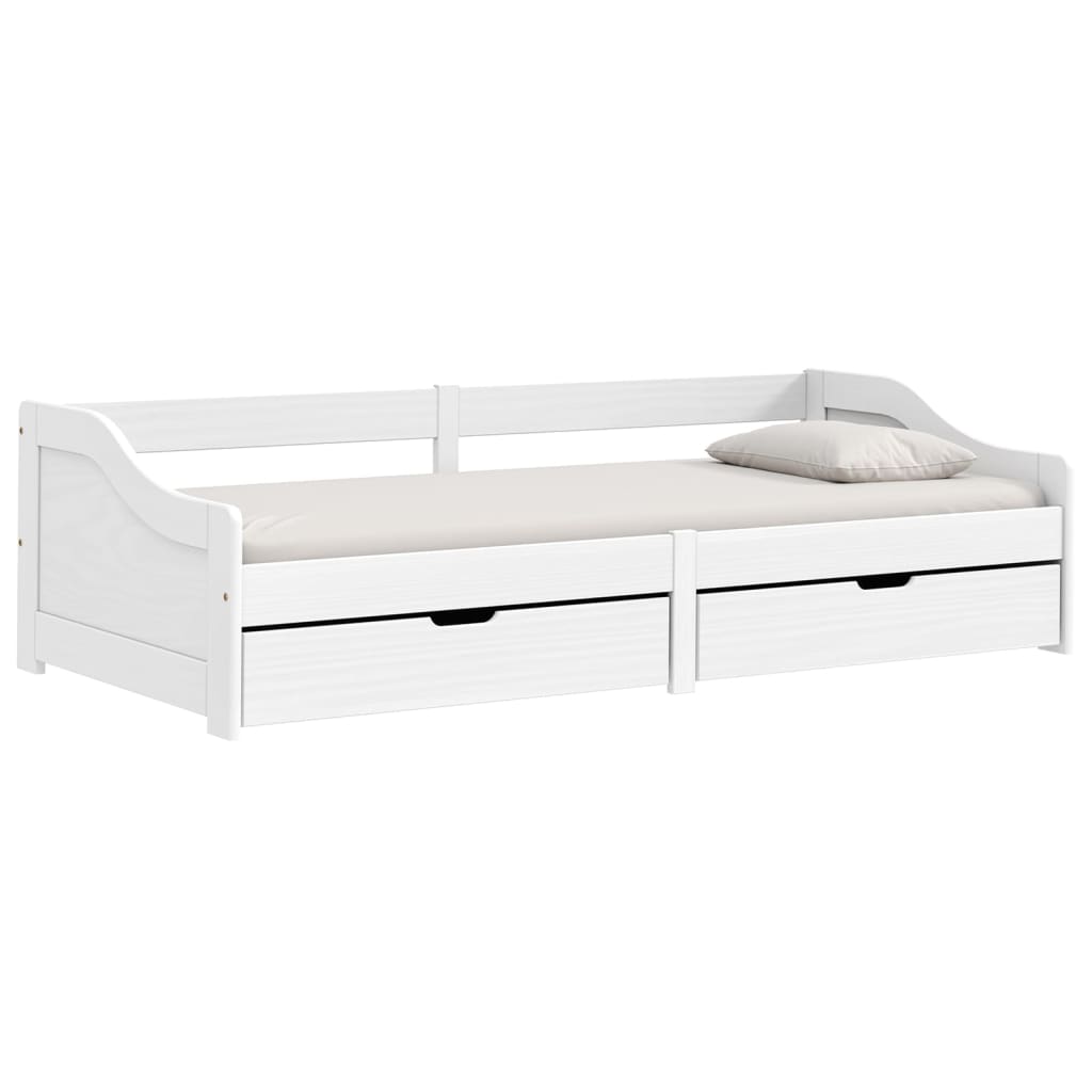 Slaapbank met 2 lades IRUN 90x200 cm massief grenenhout wit – afbeelding 2
