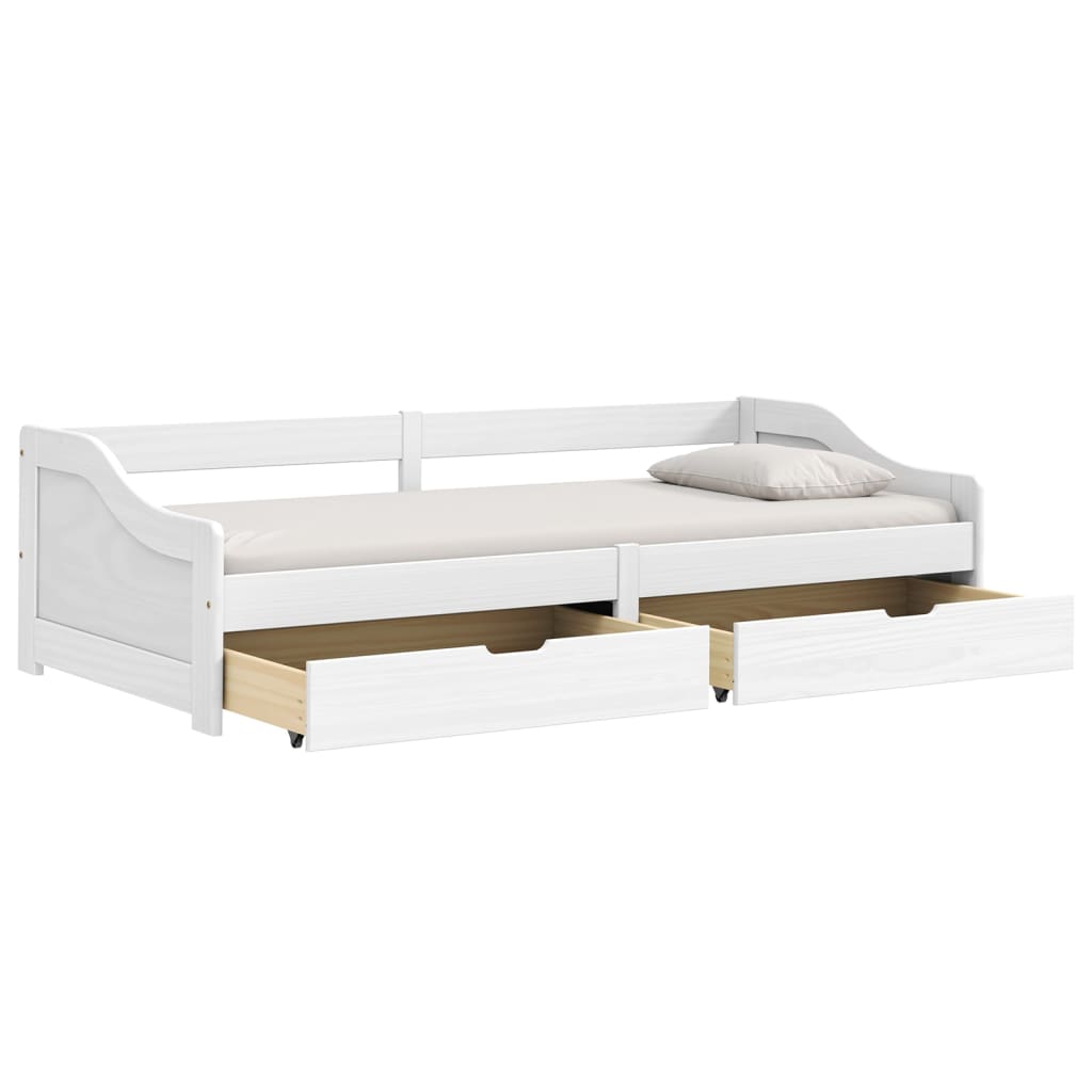 Slaapbank met 2 lades IRUN 90x200 cm massief grenenhout wit – afbeelding 3