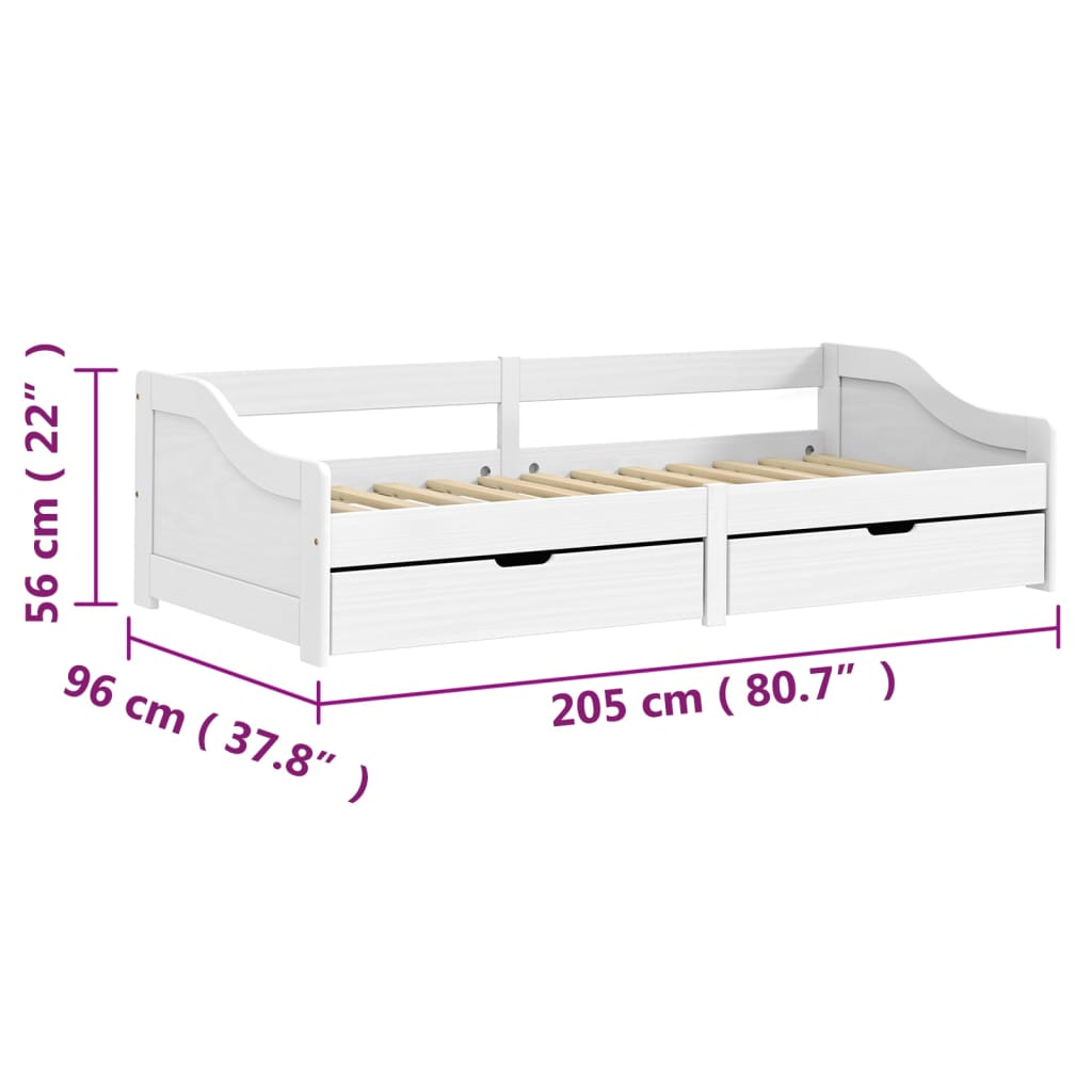 Slaapbank met 2 lades IRUN 90x200 cm massief grenenhout wit – afbeelding 8
