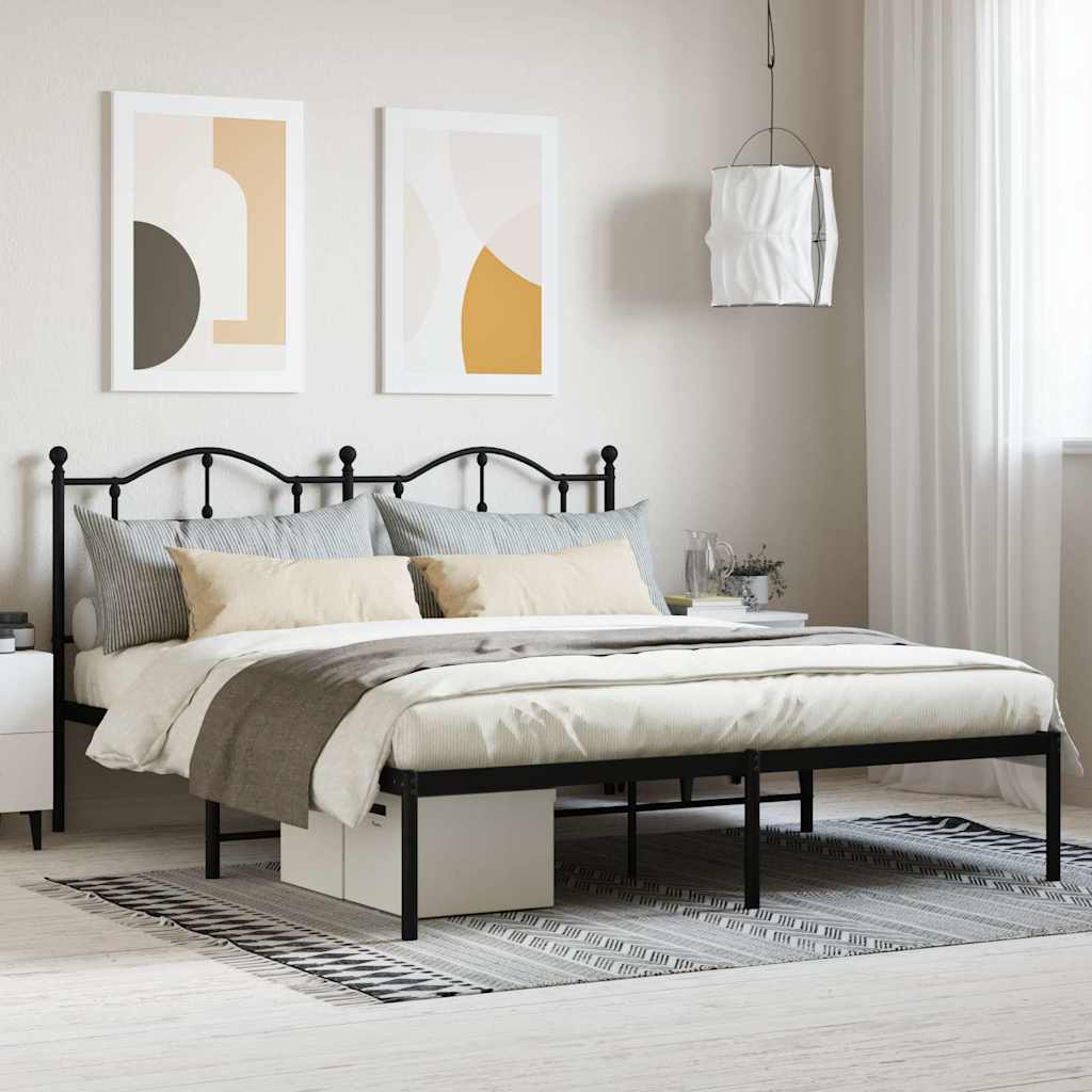 Bedframe met hoofdbord metaal zwart 180x200 cm – afbeelding 1