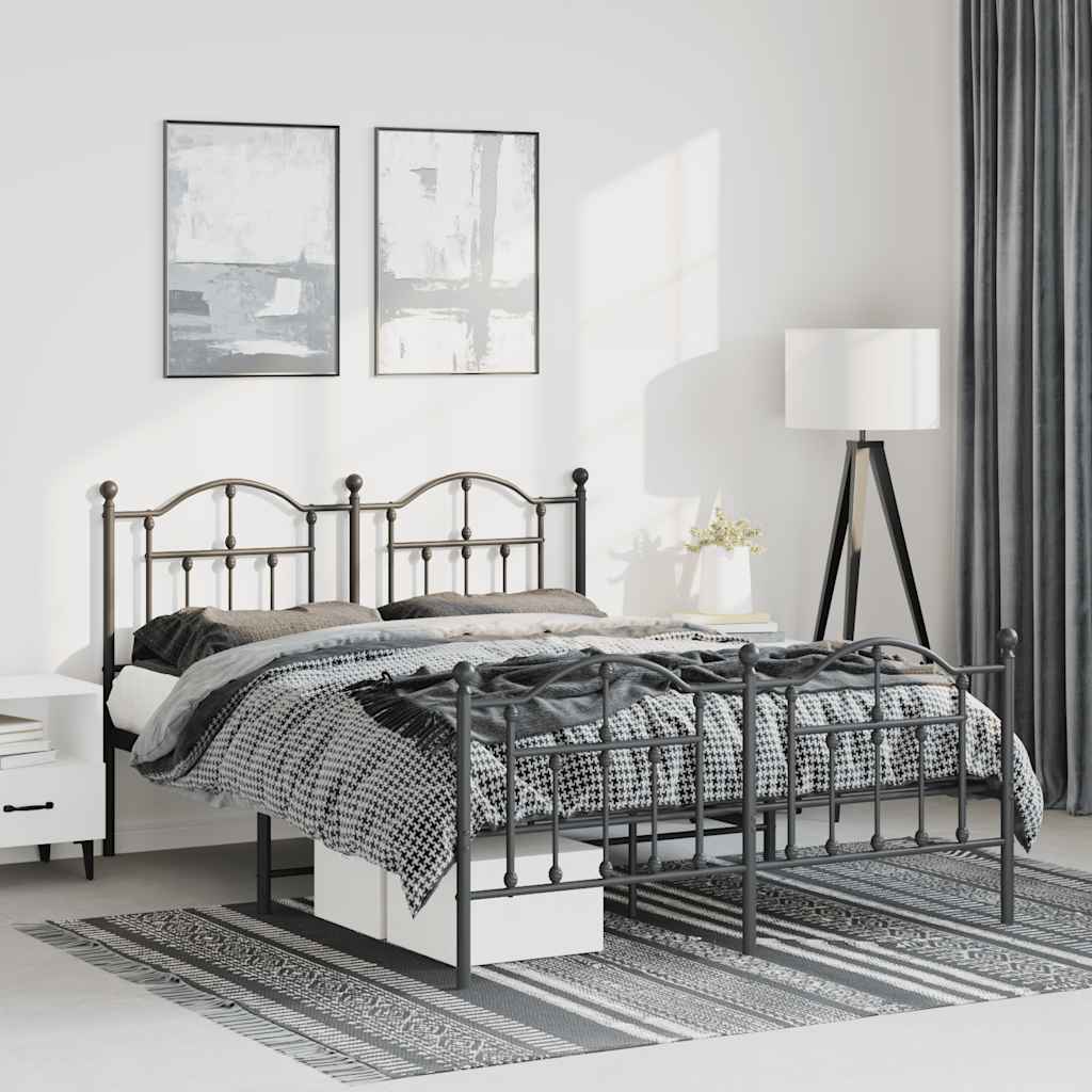 Bedframe met hoofd- en voeteneinde metaal zwart 150x200 cm – afbeelding 1