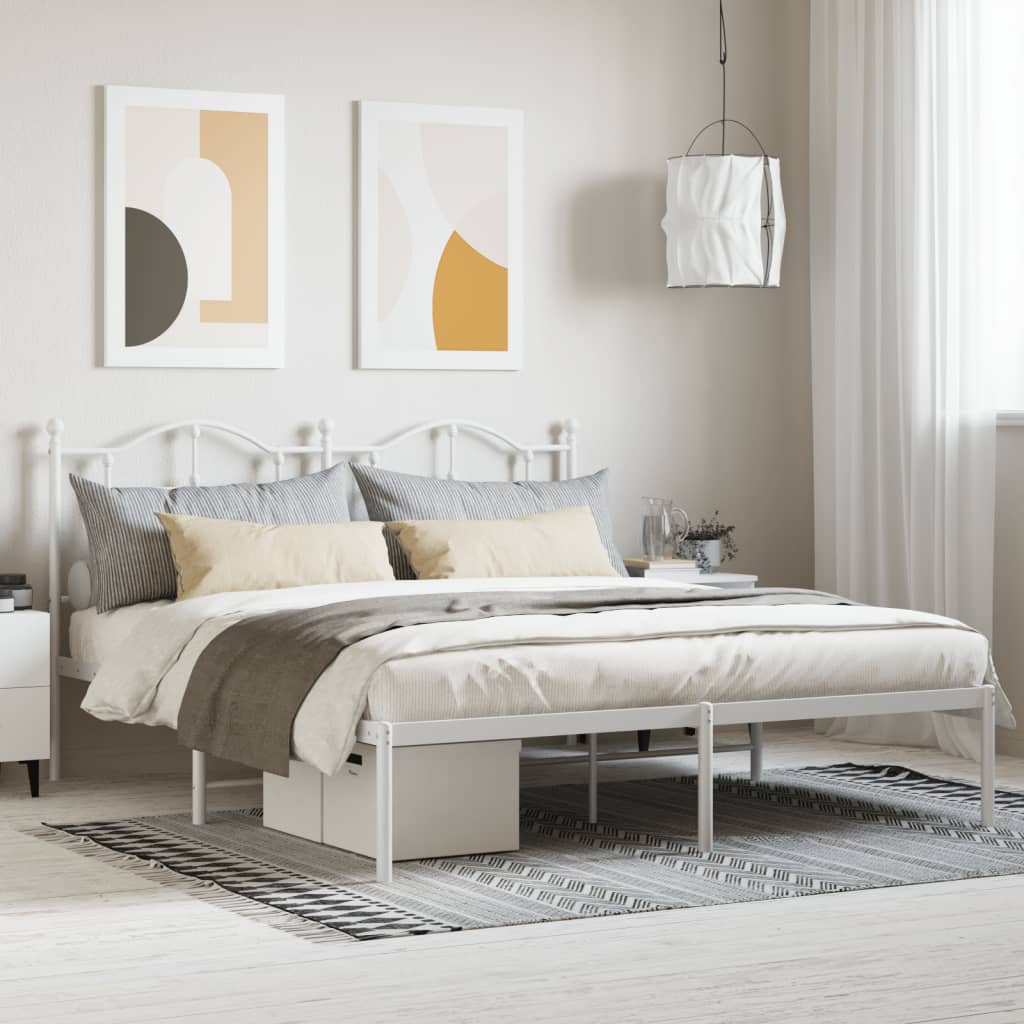 Bedframe met hoofdbord metaal wit 180x200 cm – afbeelding 1