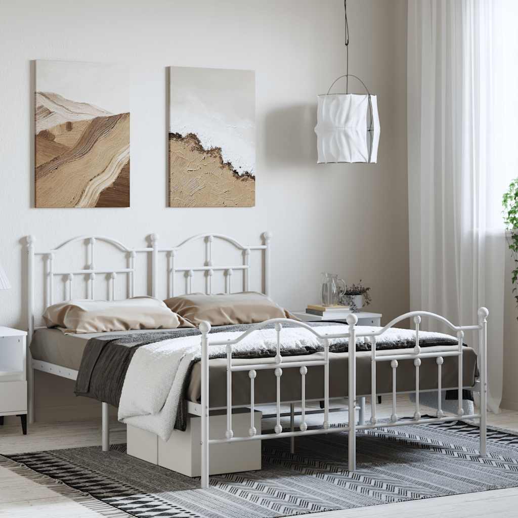 Bedframe met hoofd- en voeteneinde metaal wit 150x200 cm – afbeelding 1